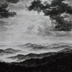 Chong Siewying, Twilight 1, Charcoal and Acrylic Medium on Paper mounted Canvas, 138 x 138cm, 2012